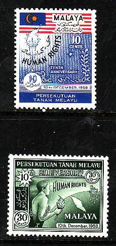 Malaya Federated-Sc#89-90-unused NH set-Flags-Human Rights-1958-