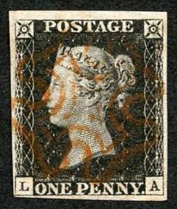 Penny Black (LA) Plate 1b Very Fine Four Margins