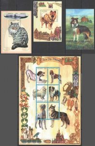 B1467 1999 Mozambique Domestic Animals The World Of Cats & Dogs 3Bl+1Kb Mnh