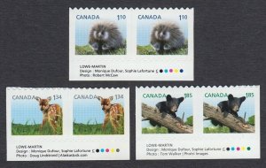 DEER FAWN = BEAR CUB = set of 3 Lower pairs from Booklet Canada 2013 #2608-10