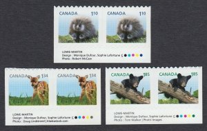 DEER FAWN = BEAR CUB .. = set of 3 Lower pairs from Booklet Canada 2013 #2608-10