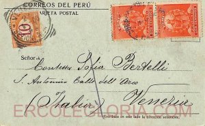 ad6323 -  PERU - Postal History -  POSTCARD to ITALY 1903 Taxed SEGNATASSE