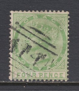 Tobago Sc 10 used, 1880 4p yellow green QV, fresh, bright, sound, F-VF.