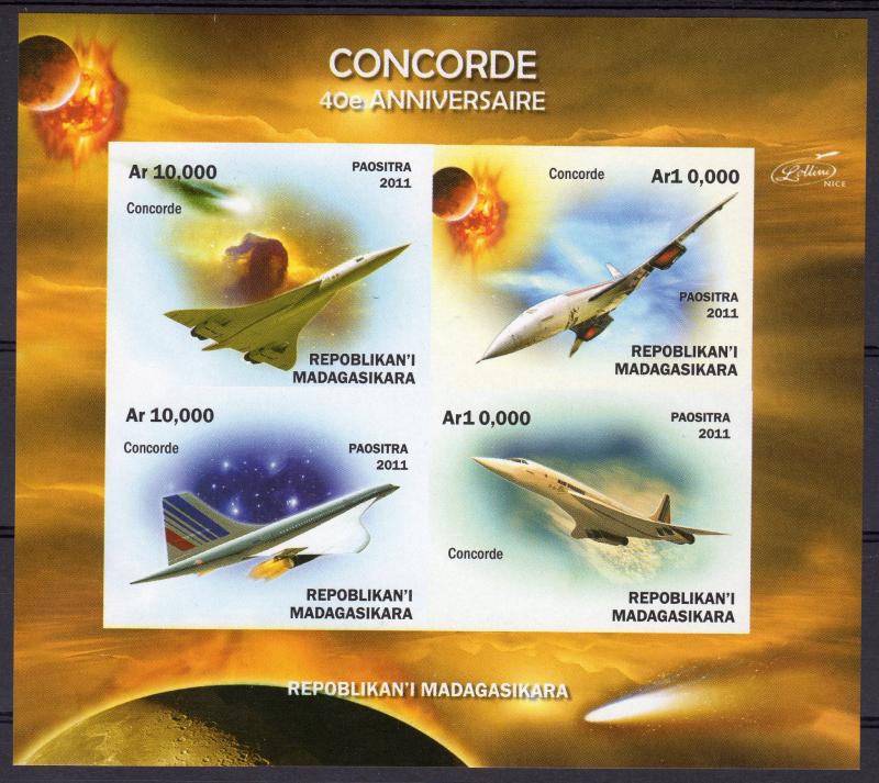 Madagascar 2011 CONCORDE 40th.Ann.Halley's Comet Sheetlet (4) #1 IMPERF. MNH