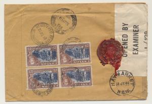 CEYLON -AUSTRALIA 1944 REG CENSOR COVER+SEAL, 3R25c RATE (SEE BELOW