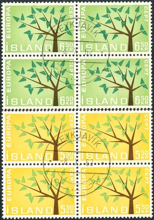 Iceland 1962 Sc 348-9 Europa CEPT Tree CDS 4 Stamp Used