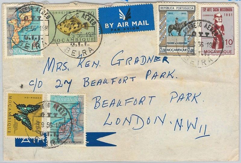 58340 -  Mozambique - POSTAL HISTORY: COVER to LONDON 1956 - BUTTERFLIES fish