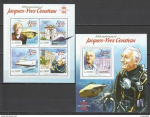 2015 Sierra Leone 105Th Jacques-Yves Cousteau Marine Life Kb+Bl ** Stamps St544