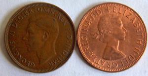 G.B. 1938 George VI and 1964  Elizabeth II Large Pennies