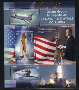 TOGO 2023 20th ANNIV OF THE SPACE SHUTTLE COLUMBIA DISASTER SHEET MINT NH