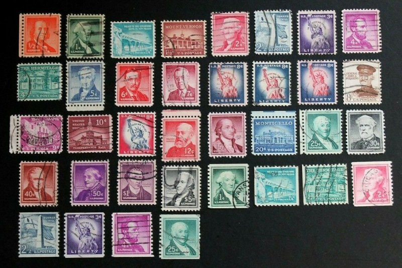 US Stamp Sc# 1030-1053, 54-59A Used 1954-68 Liberty Set with Coils (36) 