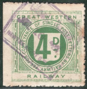 GB GWR RAILWAY Letter Stamp 4d Used *NEWTON ABBOTT* Station Devon 1928 LIME29