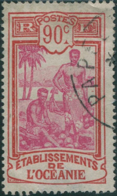 French Oceania 1913 SG59 90c mauve and red Kanakas FU