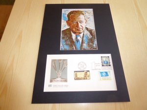 Dag Hammarskjold UN Art Postcard and FDC mount matte size A4