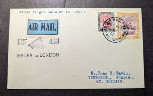 1931 Sudan Airmail First Flight Cover FFC Halfa to Tynygongl Anglesey England