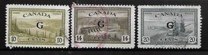 CANADA, O21-O23, USED, STAMPS OF 1946-50 OVERPRINTED