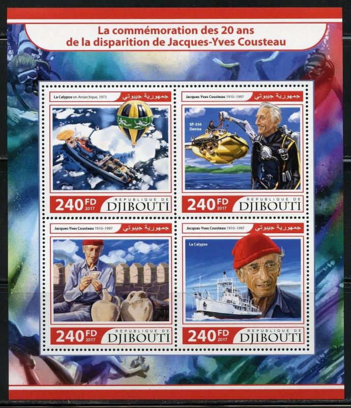 DJIBOUTI 2017 20th MEMORIAL ANNIVERSARY OF JACQUES COUSTEAU SHEET MINT NH