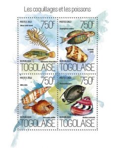 2013 TOGO MNH. SHELLS AND FISH   |Y&T Code: 3673-3676  |  Michel Code: 5401-5404