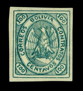 BOLIVIA 1868  CONDOR  100c  blue green  Scott # 8a mint MH