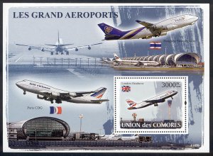 Comoro Islands - 2008 s/s of 1 Airplanes\Airports #1008 cv $ 17.00 Lot # 16