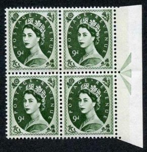 S128c 9d Bronze Green Crowns Wmk U/M Arrow Block 4 Violet Phosphor 