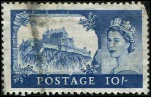 Great Britian SC# 373 Elizabeth 10sh perf 11x12 Used corner clipped Used