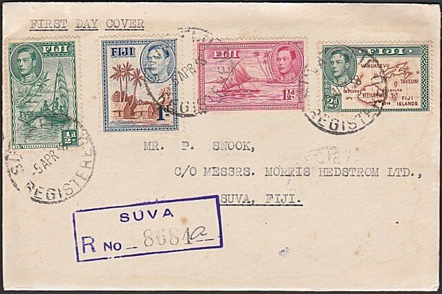 FIJI 1938 GVI 4 values on registered FDC ex Suva............................F919