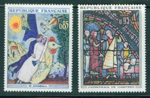 FRANCE Scott 1076-77, MH* Chagal & Stained Glass 1963 ARTset