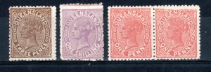 Australia - Queensland 1890 - 95 Queen Victoria Sg 192, 205 and 206a Mlh / MH-