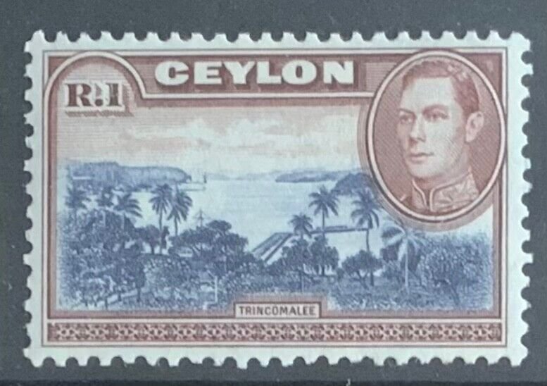 CEYLON 1944  1R GVI UNMOUNTED MINT. SG395a  CAT £20