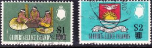 GILBERT & ELLICE ISLANDS 1966 QEII $1 on 10/- & $2 on 1 Pound SG123/124 FU