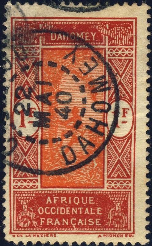 DAHOMEY - 1938 - Yv.92 / Mi.107 1fr carmin & rouge-orange - Oblitéré TB