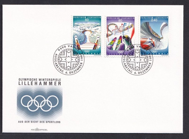 Liechtenstein   #1016-1018  FDC 1993  Winter Olympics Lillehammer
