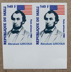 Mali 1984 Abraham Lincoln imperforate pair, MNH.  Scott C492,  CV $6.00E