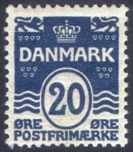 Denmark 1912 20o Dark Blue numeral PERF 13 Scott 64 MLH Cat $35