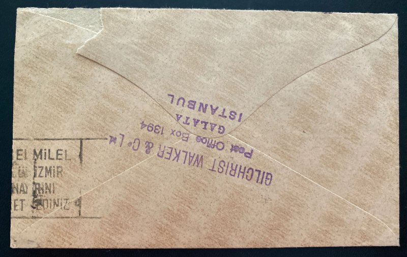 1934 Galata Turkey Commercial  Cover to North Shields England Tax Stamp