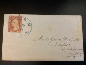 US #10 type 2 Salem NJ Ladies Cover Jenny Hill Deerfield NJ Blue FEB 9