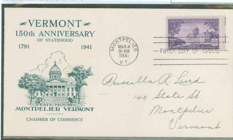 US 903 1941 3c 150th Anniversary of Statehood on an addressed FDC with a cachet by an unknown publisher