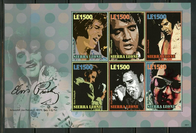 SIERRA LEONE  25th MEMORIAL ANNIVERSARY ELVIS PRESLEY SHEET OF SIX   MINT NH