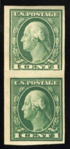 United States, 1904-9 #343 Cat$20, 1908 1c green, vertical pair, never hinged