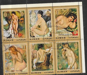 Ajman- Famous Old Masters Nudes Block of 6 (CTO)