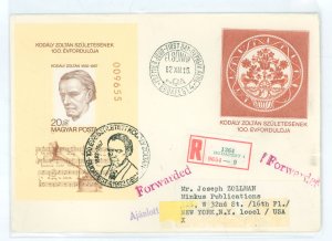 Hungary 2775 1982 Zulton Kodaly, composer - Century of birth, mini-sheet addressed first day cover with cachet & special cancel.