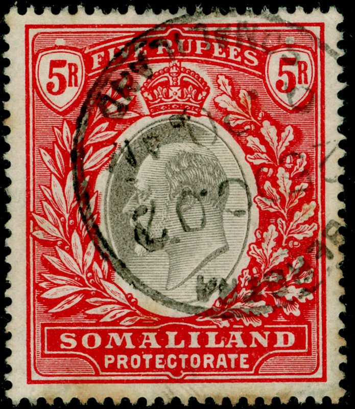 SOMALILAND PROTECTORATE SG44, 5r grey-black & red, USED, CDS. Cat £140.