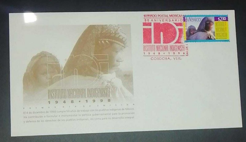 A) 1998, MEXICO, ANNIVERSARY OF THE NATIONAL INDIGENOUS INSTITUTE, FDC, XF 