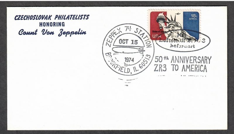 US # C87 on 50th Anniversary ZR3 to USA - Zeppex 74 Postmark - I Combine S/H