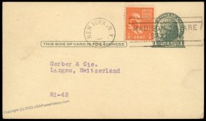 USA 1/2c Prexie Transatlantic Cover Switzerland 80735