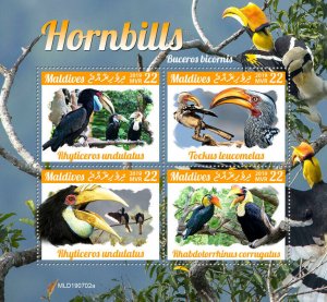 Maldives 2019 MNH Birds on Stamps Hornbills Wreathed Hornbill 4v M/S