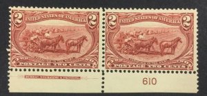 MOMEN: US STAMPS #286 PLATE IMPRINT PAIR MINT OG NH LOT #70987