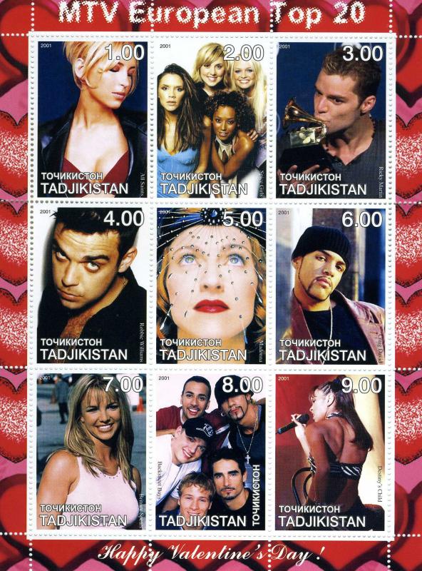 Tadjikistan 2001 MTV European Top 20 Sheet Perforated Mint (NH)