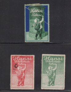 German Advertising Stamps - Group of 3 Hansi Chocolate & Cacao Boy at Chalkboard